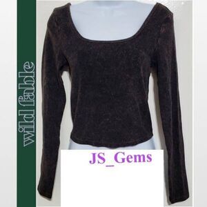 Medium Black Mottled Ribbed Crop Long Sleeve Top